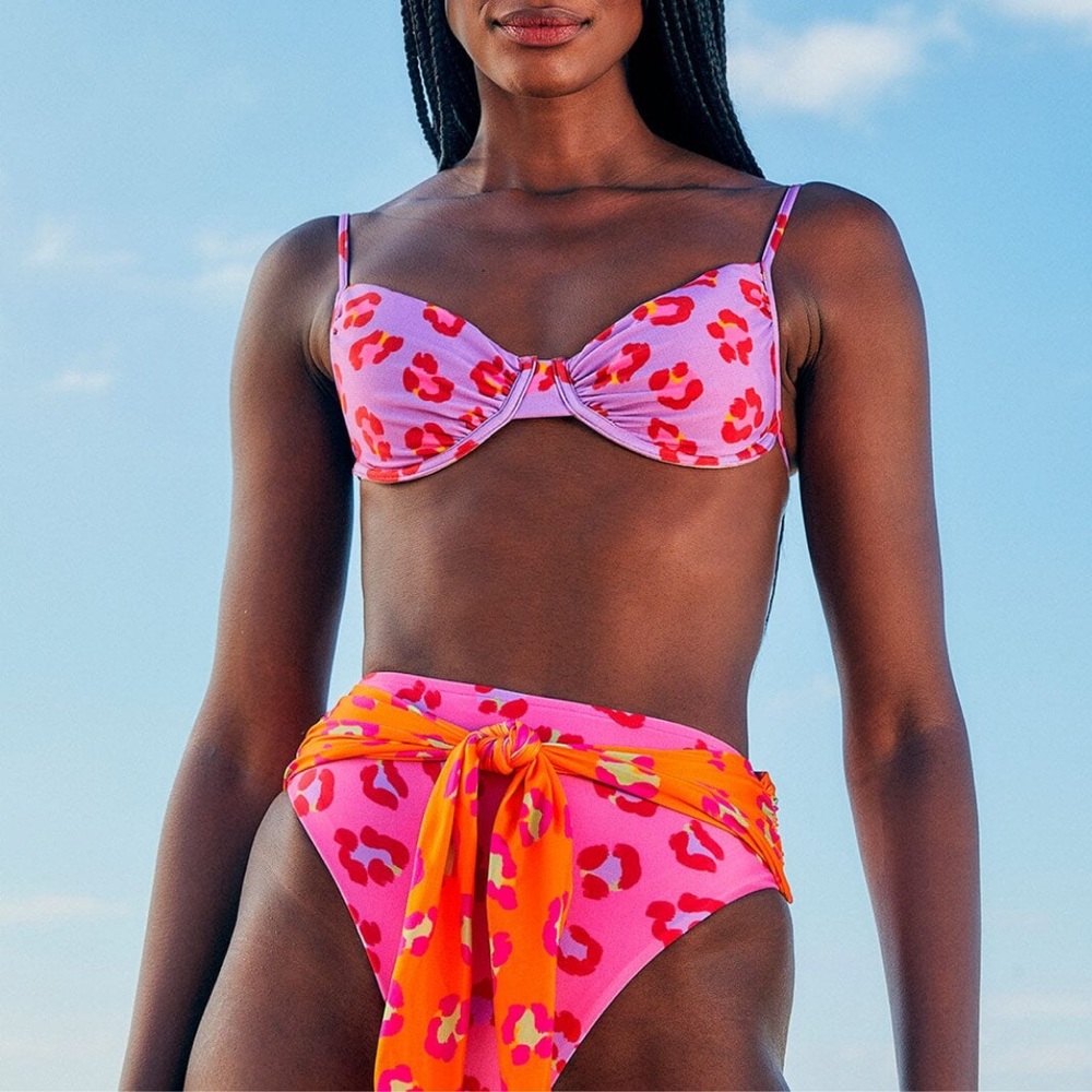 Farm Rio Swimsuit Bikini Set Small NWT Pink Orange Purple